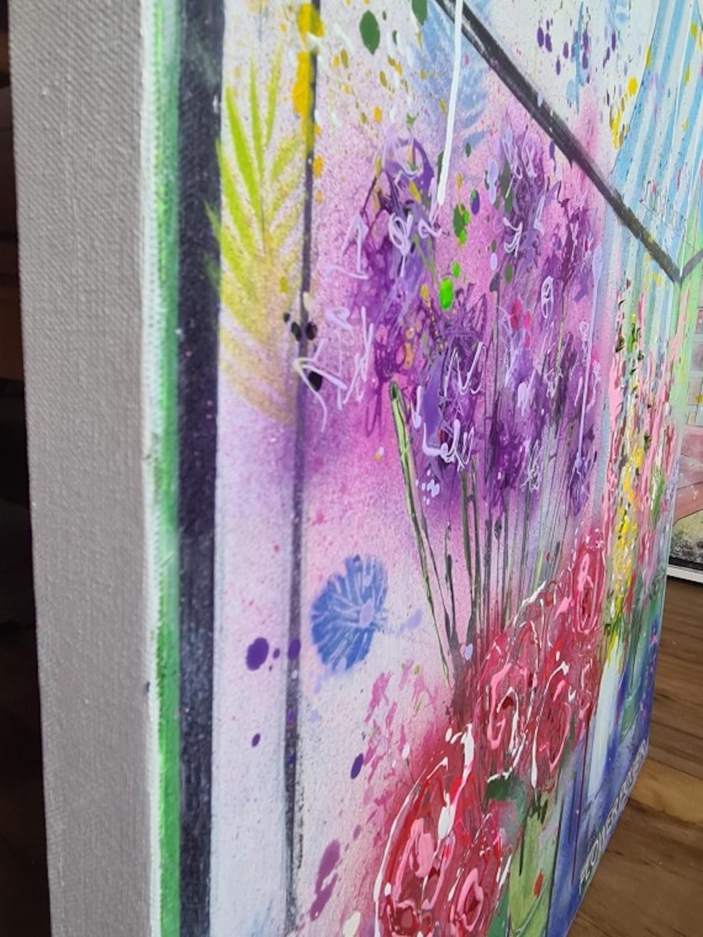 I use a variety of mixed media to produce my work – household glosses, spray paints, acrylics, inks and various printing techniques. I like to apply paint with real freedom and spontaneity to produce paintings that have energy and depth, exploring