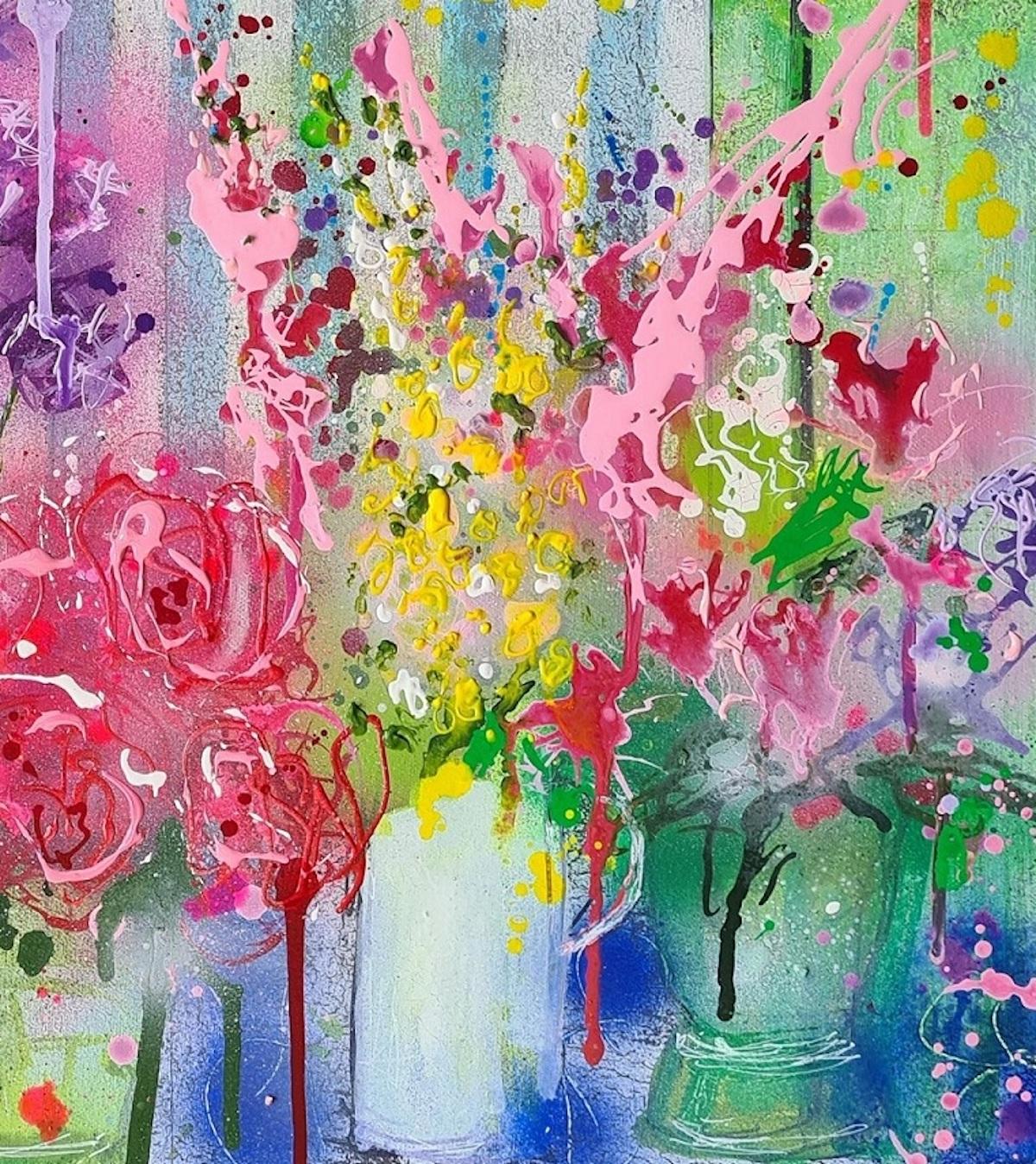 Flower Market, Mixed Media Art, Contemporary Floral Art, Urban Art, Bright Art For Sale 1