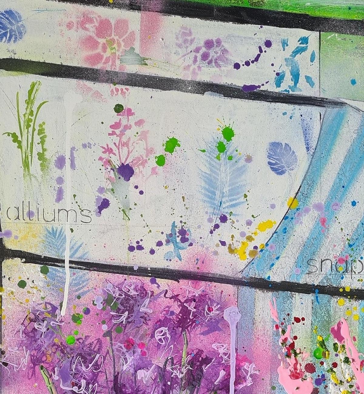 Flower Market, Mixed Media Art, Contemporary Floral Art, Urban Art, Bright Art For Sale 2