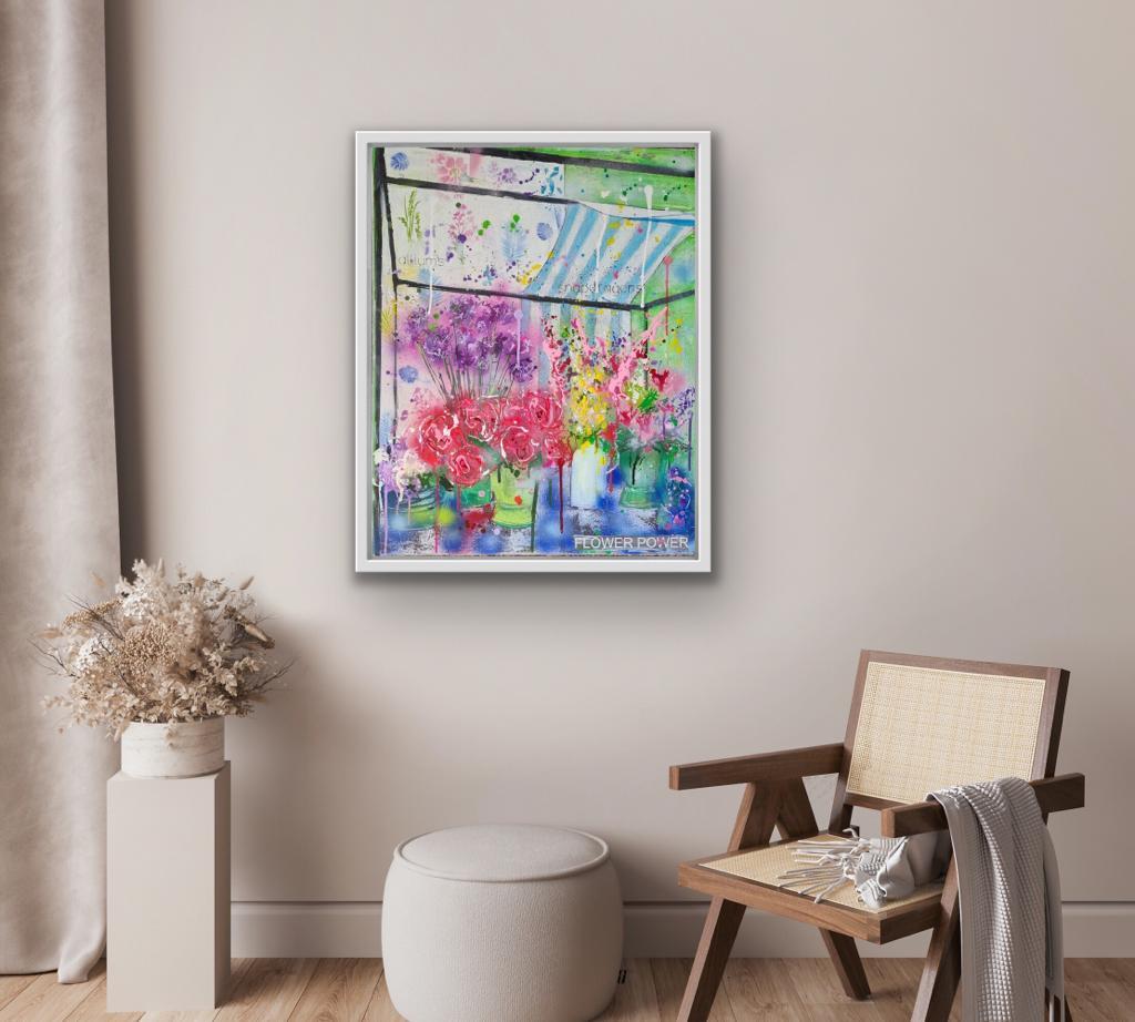 Flower Market, Mixed Media Art, Contemporary Floral Art, Urban Art, Bright Art For Sale 3