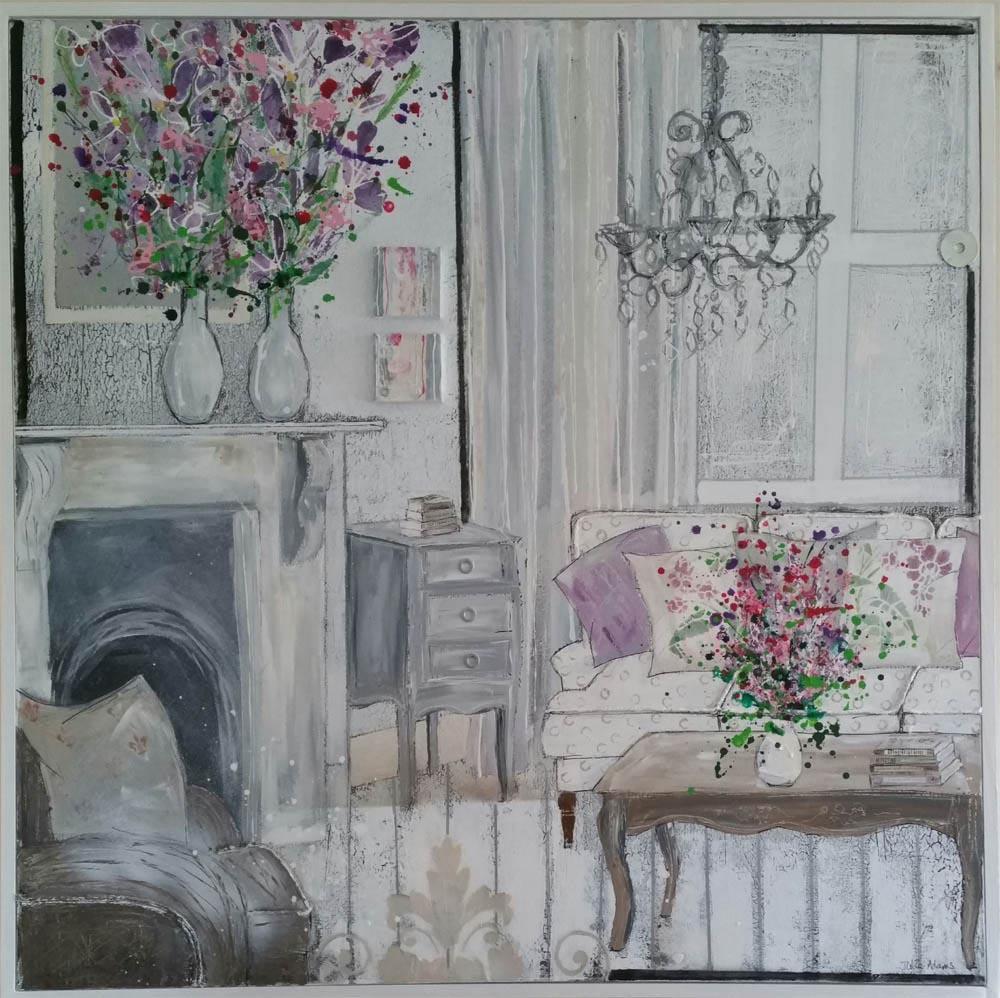 Interior Spaces 12 – Inspiration - Gray Interior Painting by Julia Adams