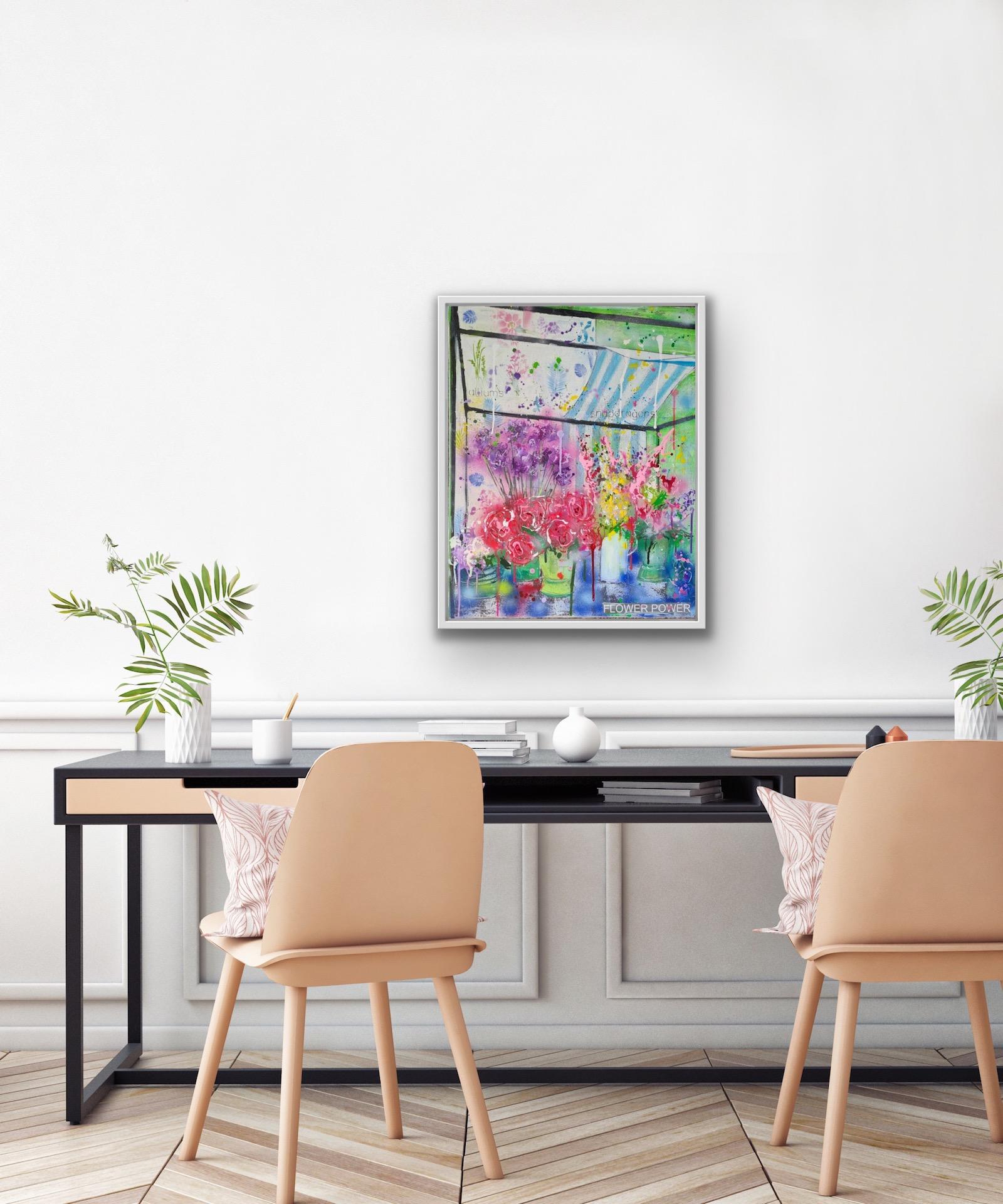 Julia Adams, Flower Market, Mixed Media Art, Contemporary Floral Art 1