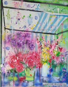 Julia Adams, Flower Market, Mixed Media Art, Contemporary Floral Art
