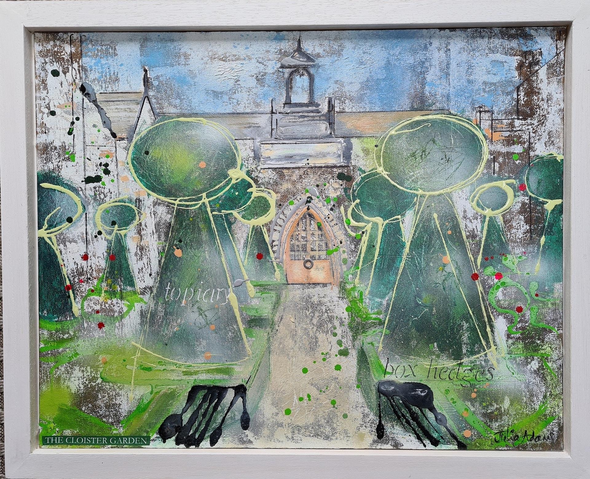 Julia Adams
The Cloister Garden
Original Architectural Painting
Mixed Media with Acrylic Inks on Canvas Board in painted white wood frame
Canvas Size: H 40cm x W 50cm
Sold framed
Please note that in situ images are purely an indication of how a