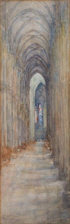 Cathédrale Notre Dame de Rouen Watercolor, Signed, 1912, 66x29 cm