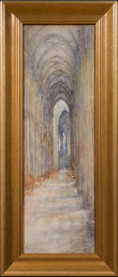 Cathédrale Notre Dame de Rouen Watercolor, Signed, 1912, 66x29 cm
