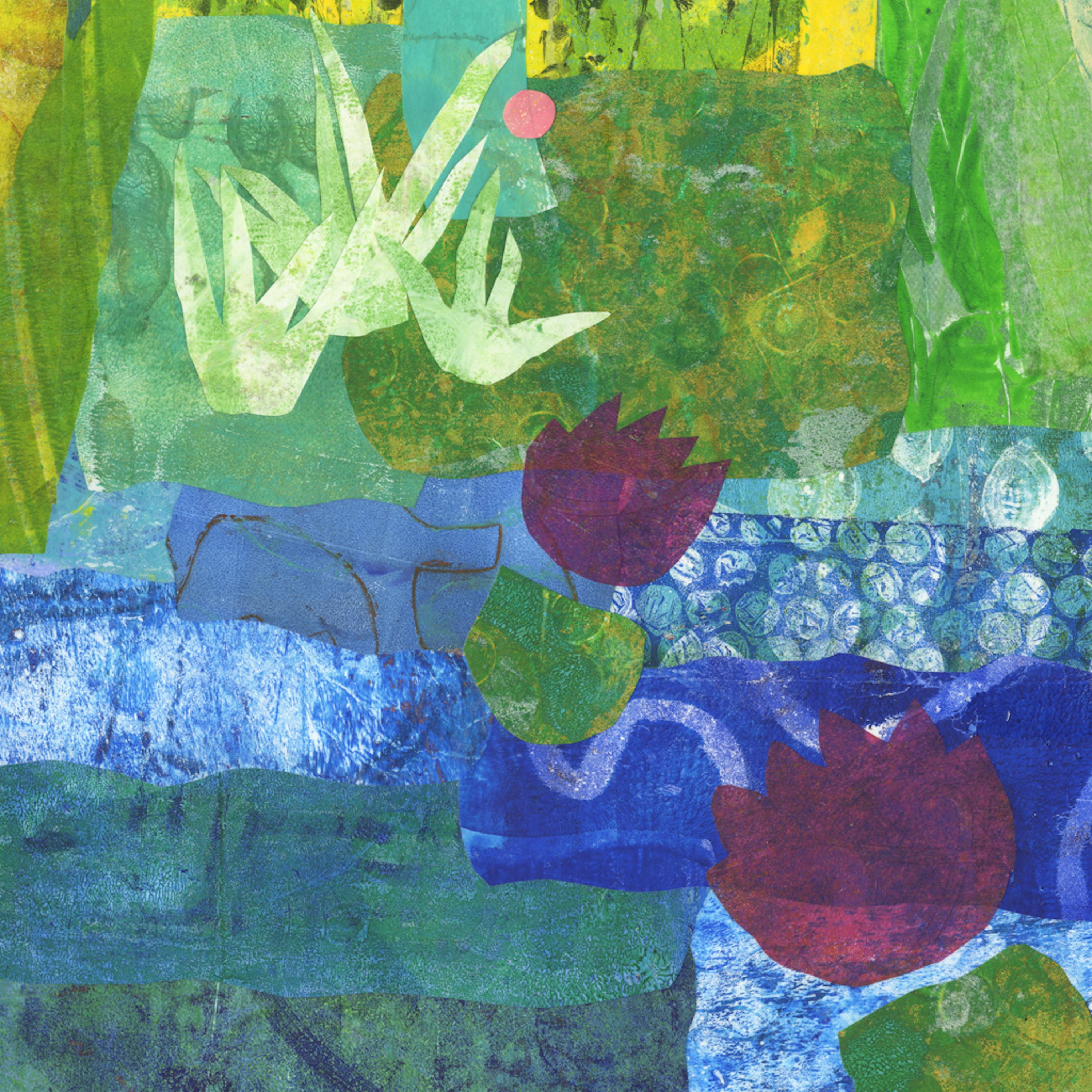 Garden Party 2 est un collage mixte original de 30 x 24 pouces réalisé par l'artiste contemporaine Julia Berkley, célèbre pour ses compositions joyeuses et son utilisation magistrale de textures superposées. Dans cette œuvre, Berkley invite le