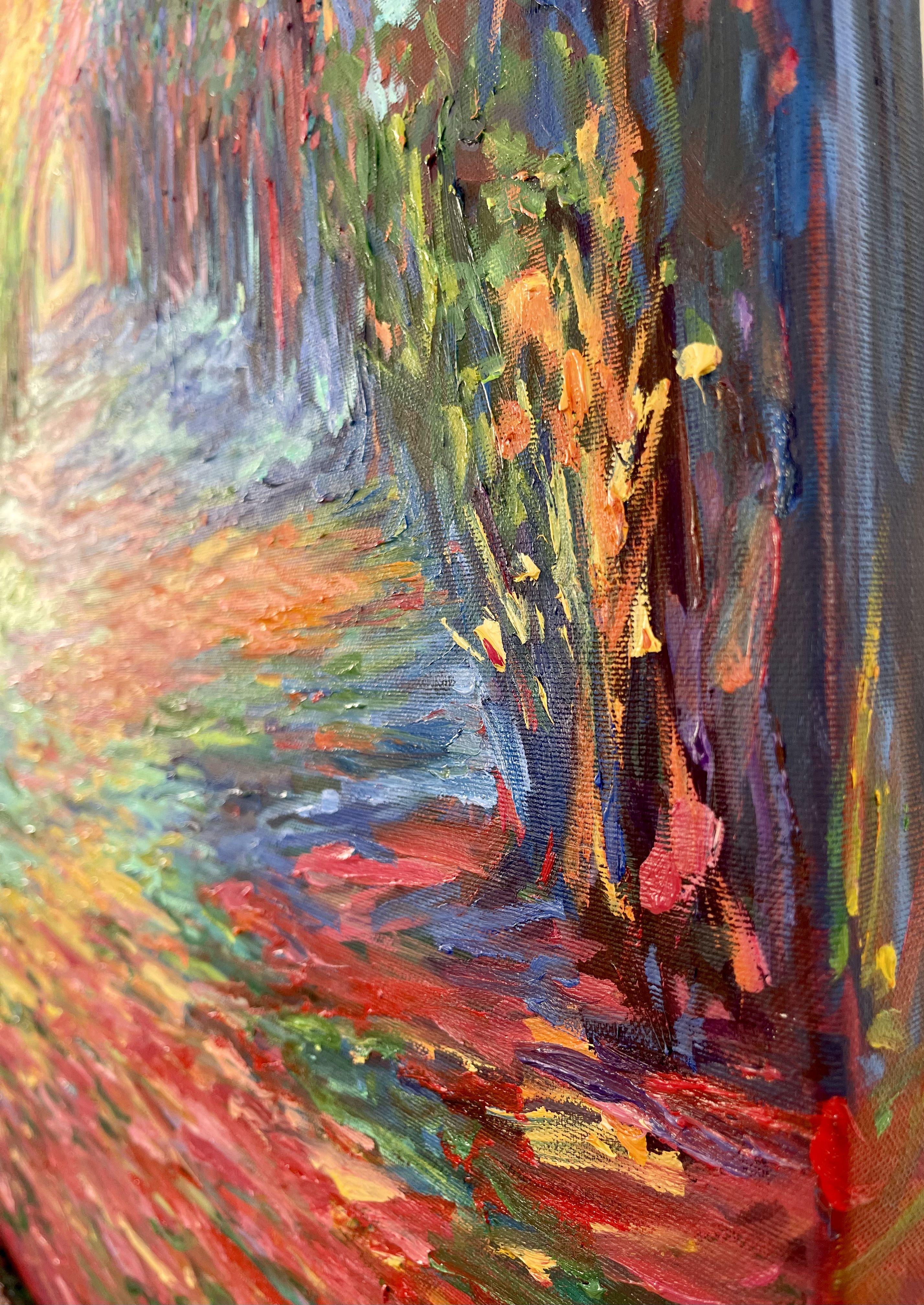 Sono innamorata dei colori vivaci. Rendono sempre più facile l'inizio della giornata, soprattutto quando fuori piove. C'è un viale soleggiato sulla tela, le ombre dell'estate mi portano verso nuove idee, nuove fasi della vita e dei sogni. Ricchi