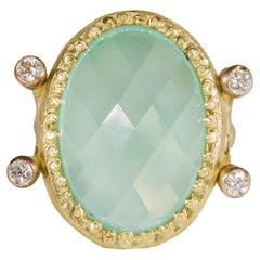 Julia Boss One of a Kind 18K Checkerboard Faceted 20CT Aquamarine & Diamond Ring