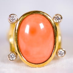 Julia Boss One of a Kind 18K Oval Coral and Diamond Ring