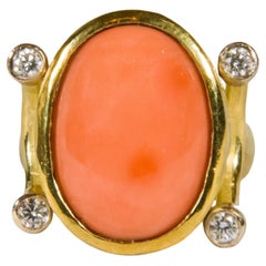 Julia Boss One of a Kind 18K Oval Coral and Diamond Ring