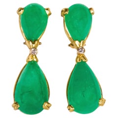 Julia Boss One of a Kind 18K Pear Shape Emeralds and Diamonds Dangle Earrings