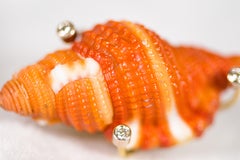Julia Boss One of a Kind Natural Red Shells and Diamonds Clip on Earrings