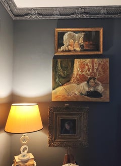 Gatto nero. Tela, olio, formato orizzontale, colore caldo