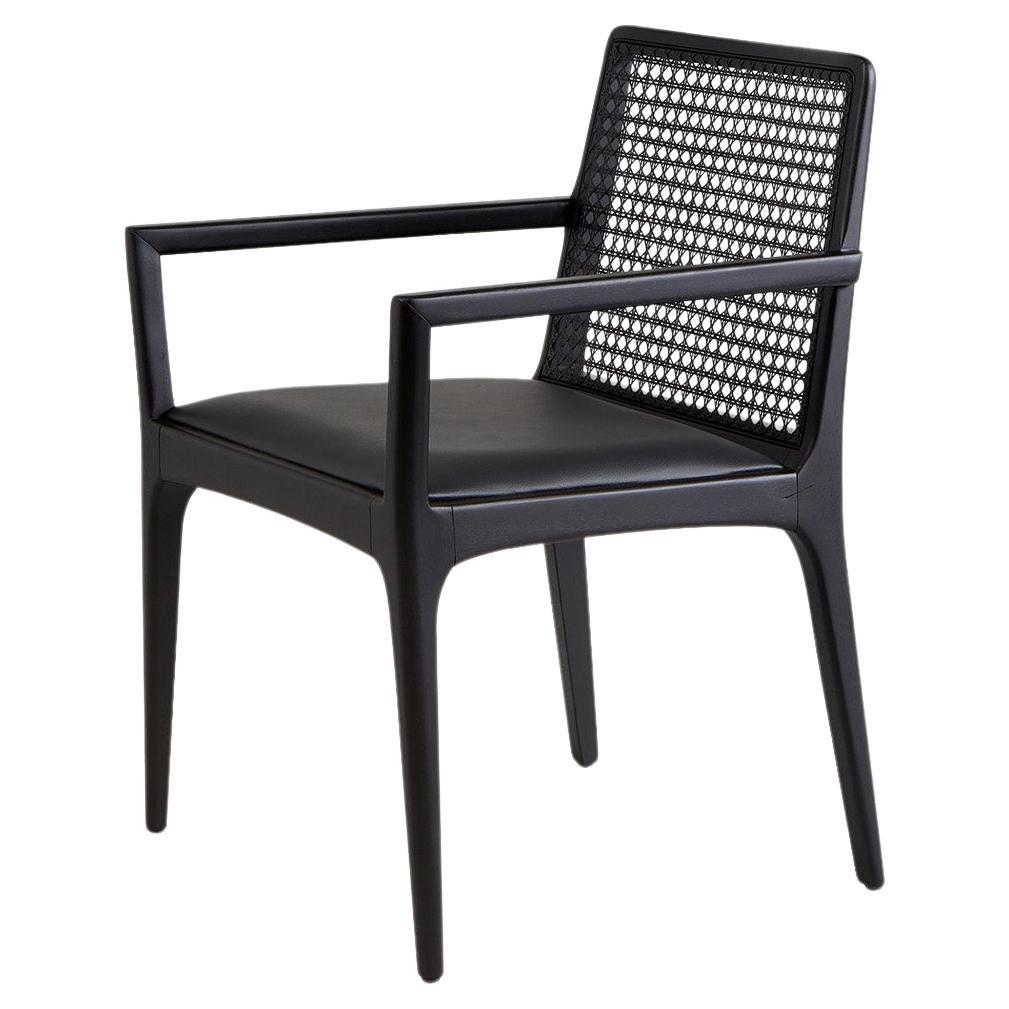 "Julia" Chair with Wooden Arms in Ebony For Sale