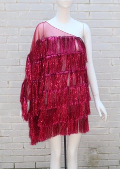 Julia Clancey Ruby Red Tinsel Fringe Mini Dress
