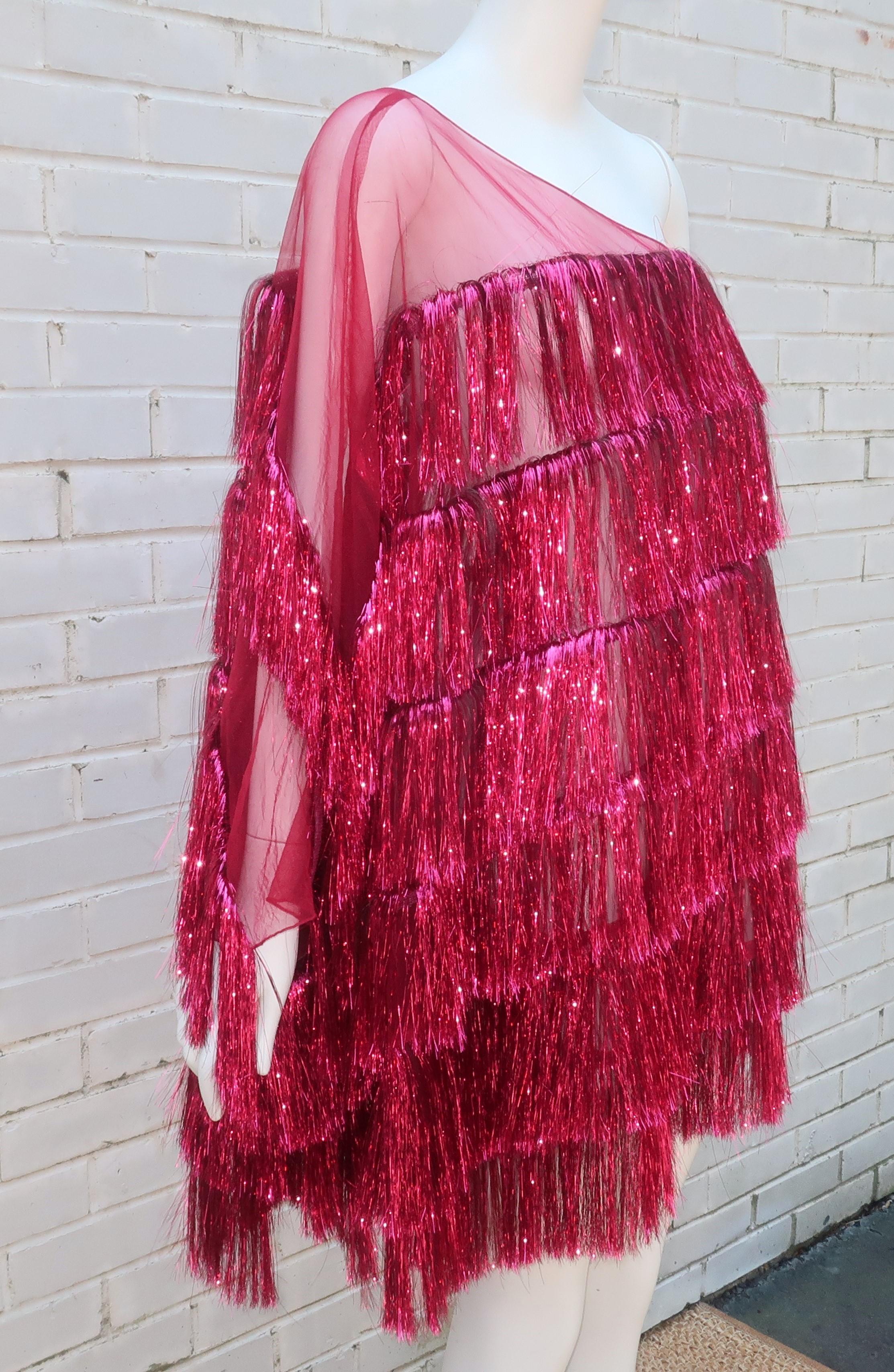 Women's Julia Clancey Ruby Red Tinsel Fringe Mini Dress