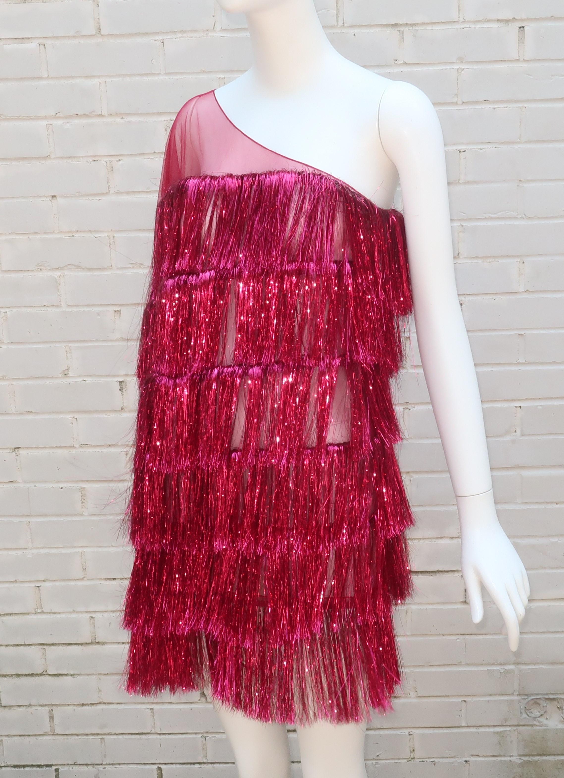 Julia Clancey Ruby Red Tinsel Fringe Mini Dress 1