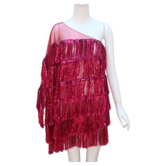 Julia Clancey Ruby Red Tinsel Fringe Mini Dress