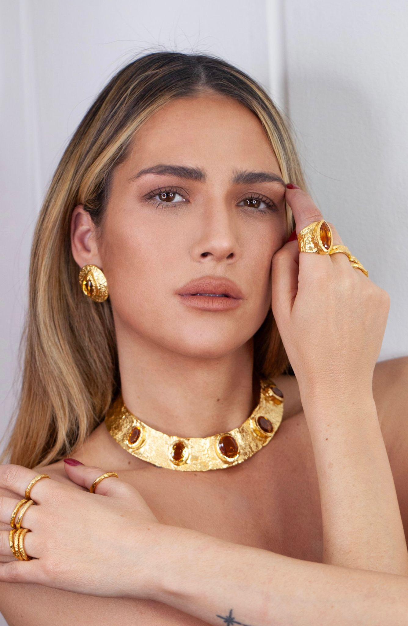 Pear Cut Julia Collection Earrings - Gold-Plated Bronze with Citrines For Sale