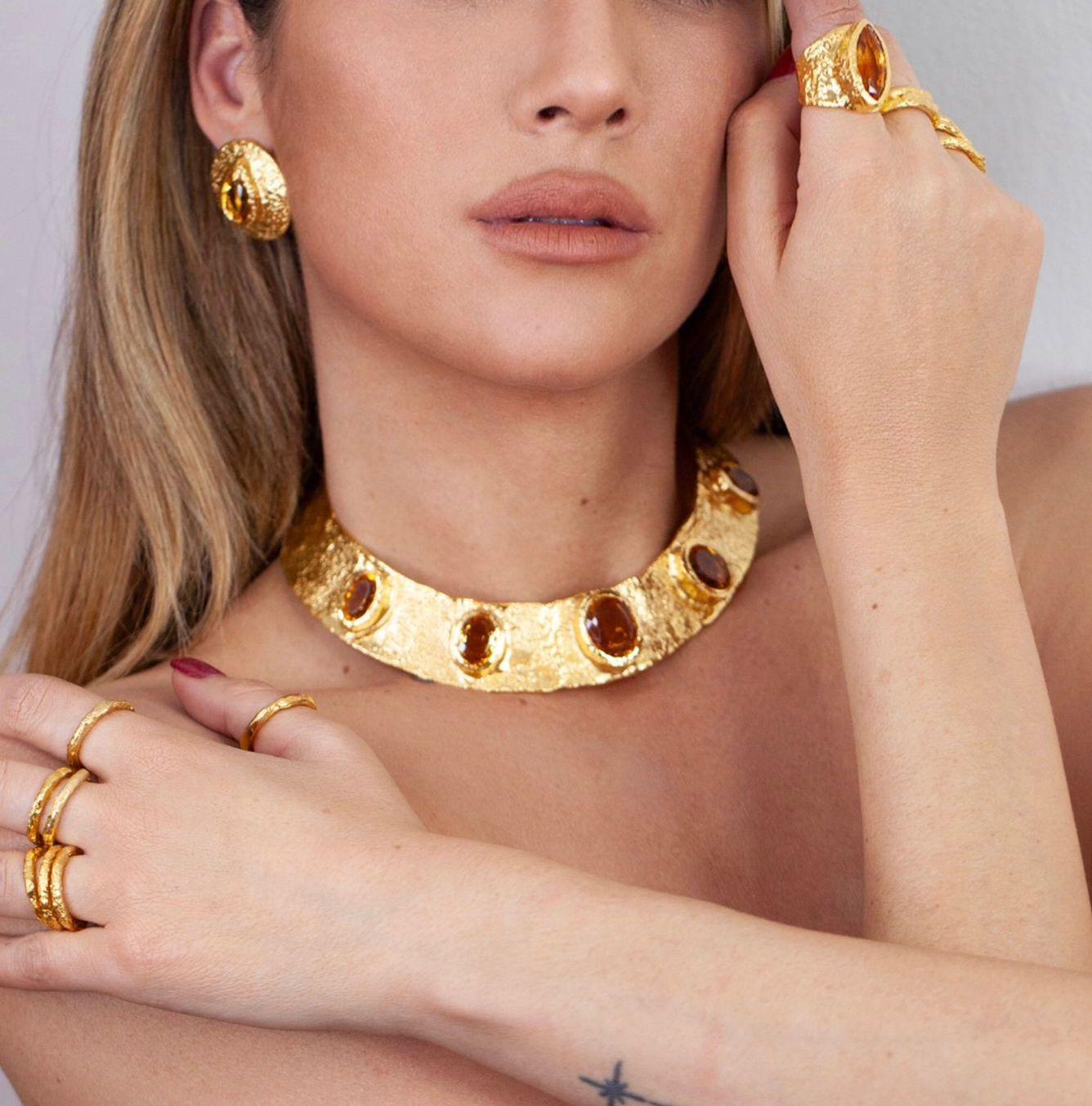 Julia Collection Earrings - Gold-Plated Bronze with Citrines In New Condition For Sale In PARIS, FR