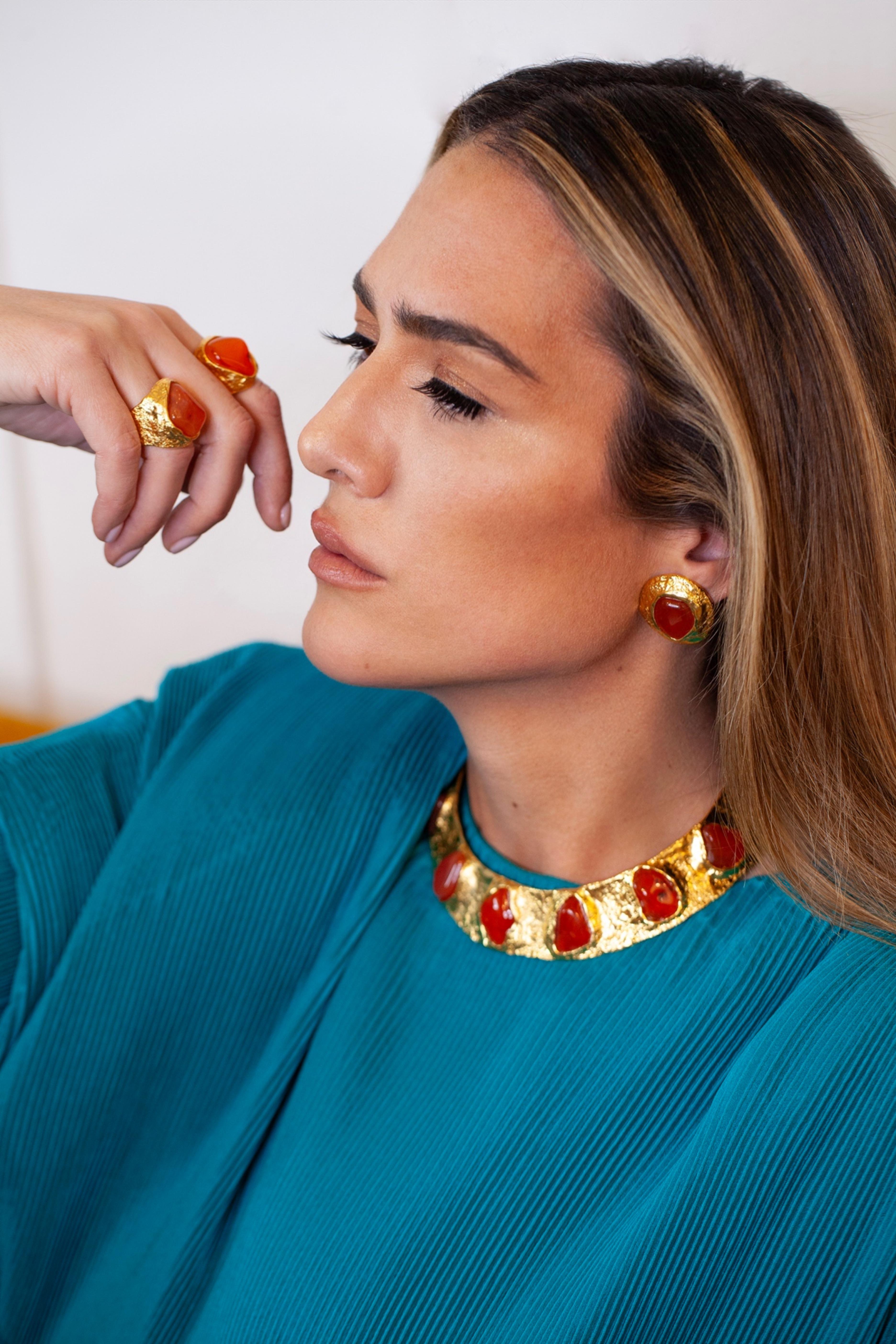 Donna Collana Julia Collection - Bronzo placcato oro con Cornalina in vendita
