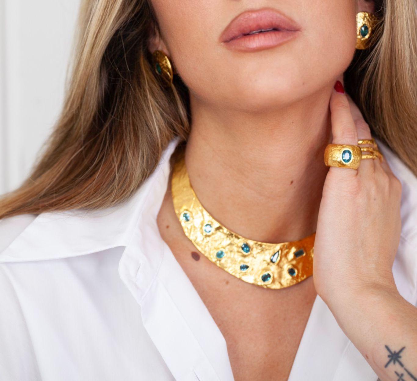 Collana Julia Collection - Bronzo placcato oro e tormaline In condizioni Nuovo in vendita a PARIS, FR