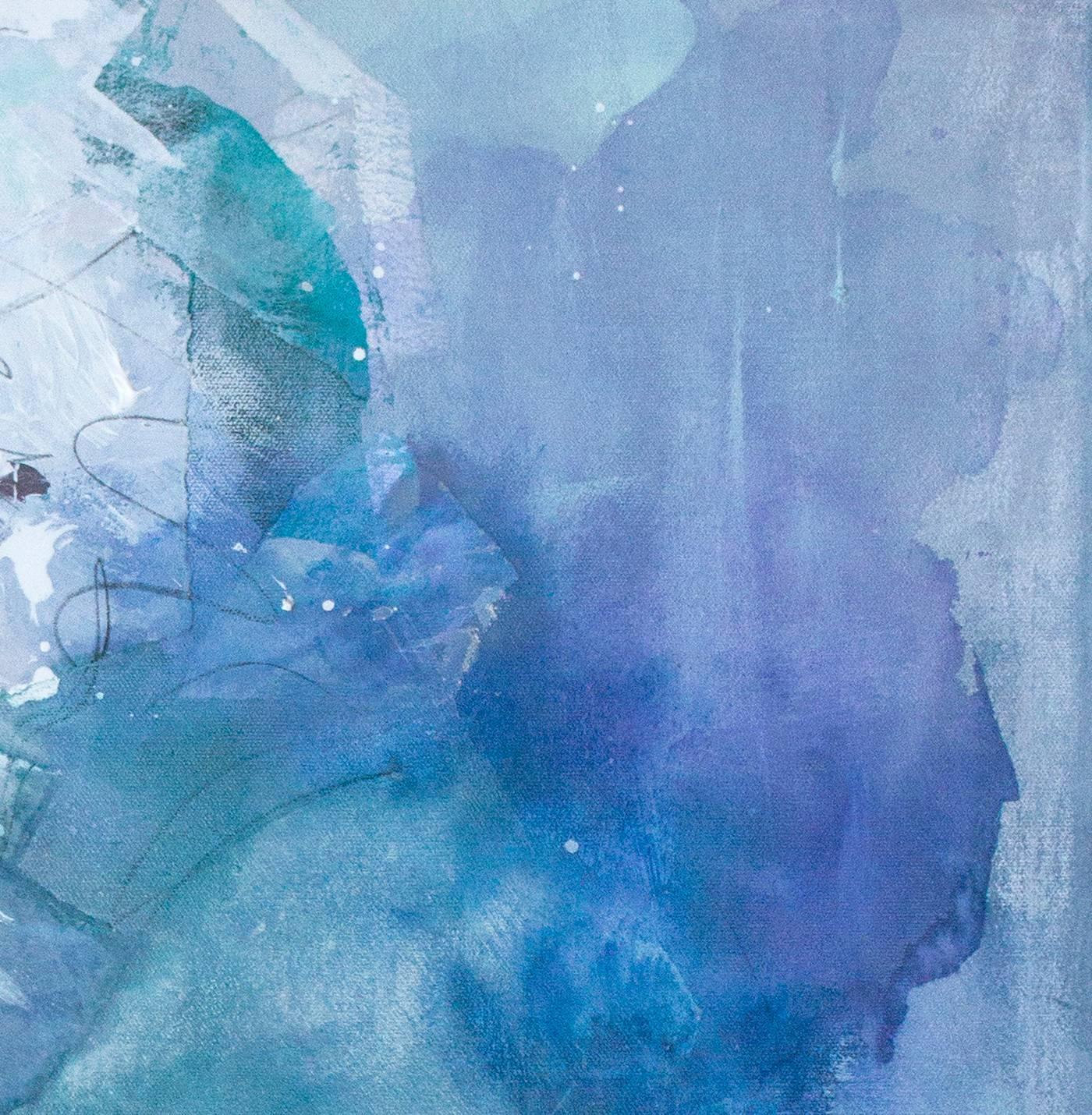 This cool-toned abstract painting by Julia Contacessi uses light layers to create a piece that has an aesthetic of water mixing and evaporating at the same time. The soft washes are complemented by harsher strokes, with violet, grey, teal, muted