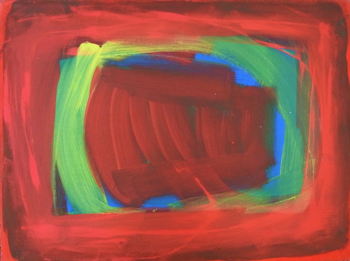 Aragua, Abstraktes Gemälde, zeitgenössische rot-blaue und grüne Kunst, Statement-Kunst