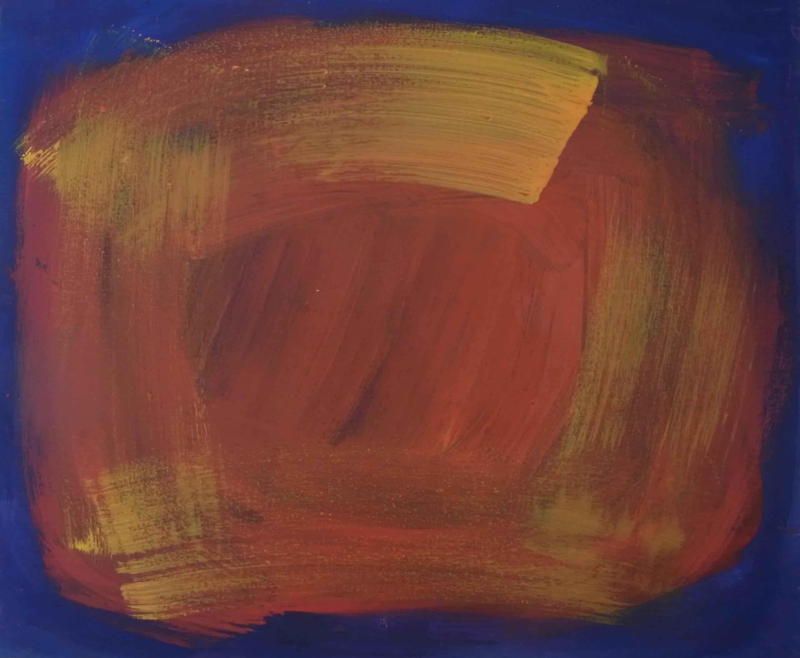 Julia Craig Abstract Painting – L'Atalante, Abstraktes Gemälde, Blaue und orangefarbene Kunst, Zeitgenössisches Gemälde
