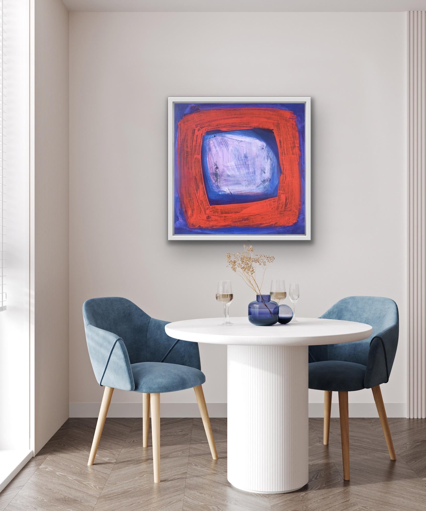 Sennen , Original Abstract Art, Bright Statement Painting, Red Blue and Purple For Sale 4
