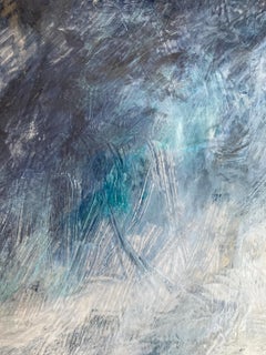 Foreshadow, Pittura astratta contemporanea originale di paesaggio blu su tela