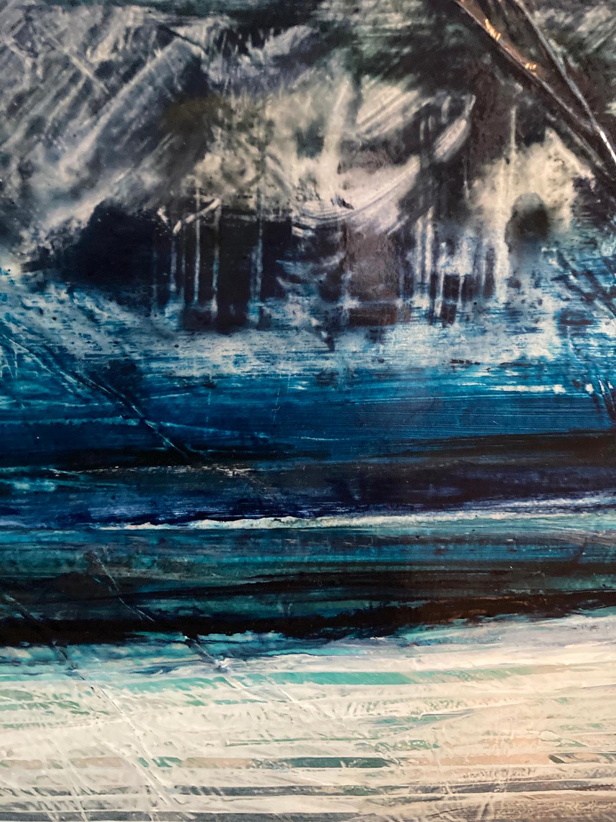 Foreshadow, Original Contemporary Blue Abstract Landscape Painting on Canvas For Sale 3