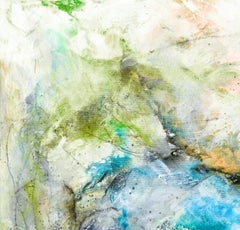 FROLIC, Original Signed Contemporary Blue Green Abstract Expressionist Painting