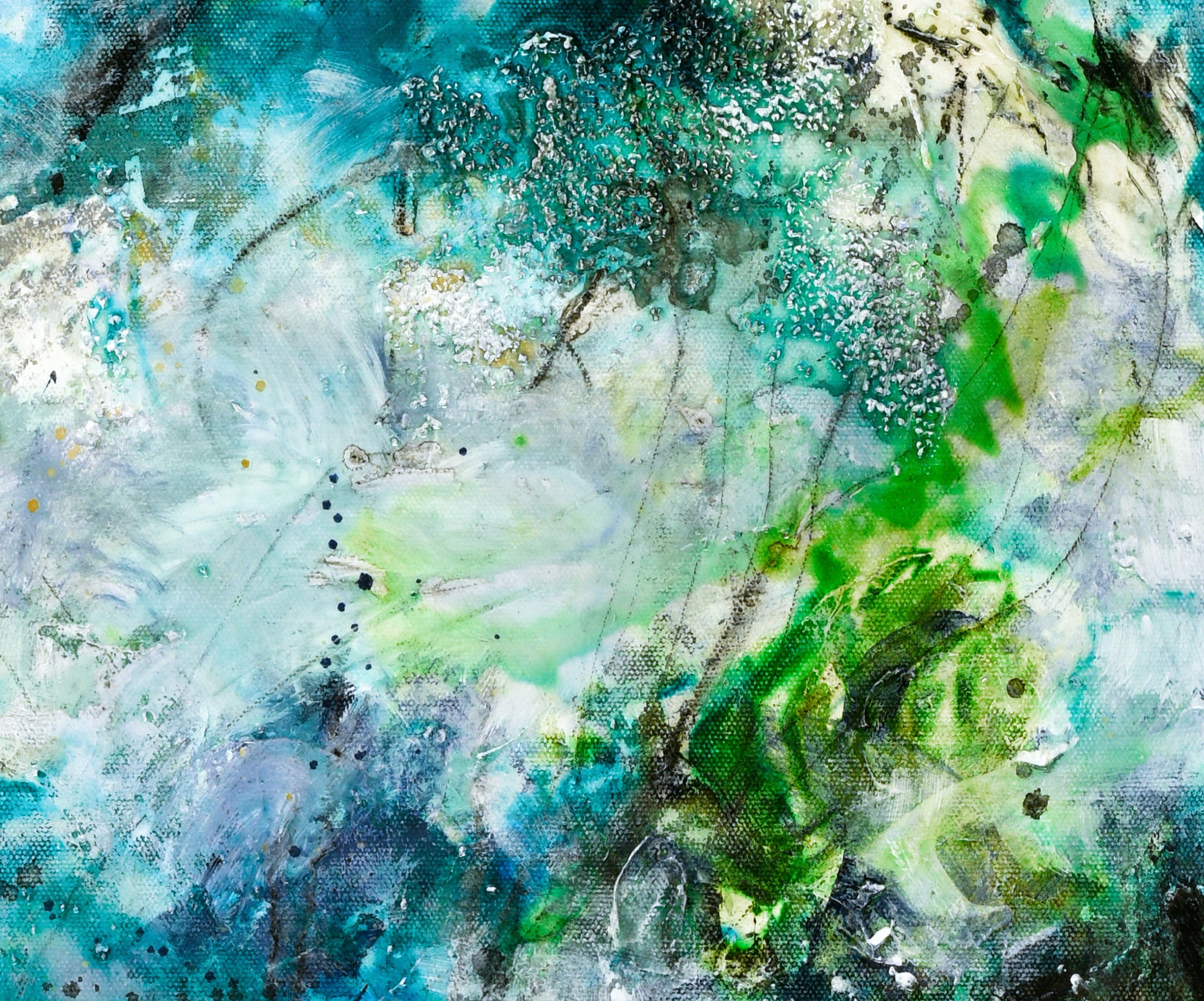 FROLIC, Original Signed Contemporary Blue Green Abstract Expressionist Painting For Sale 3