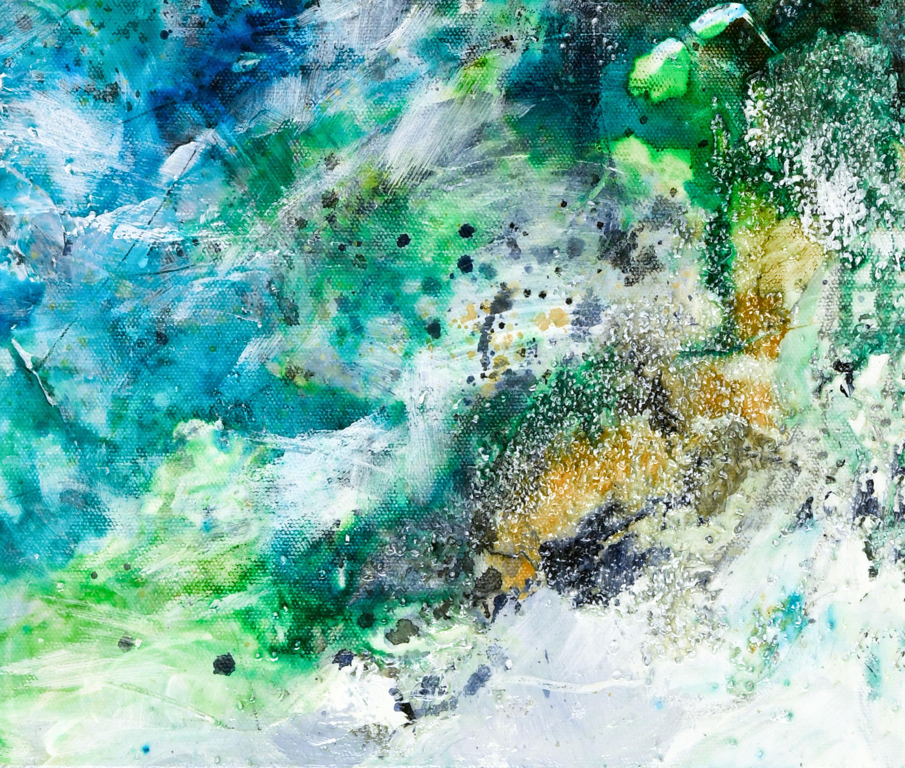 FROLIC, Original Signed Contemporary Blue Green Abstract Expressionist Painting For Sale 5