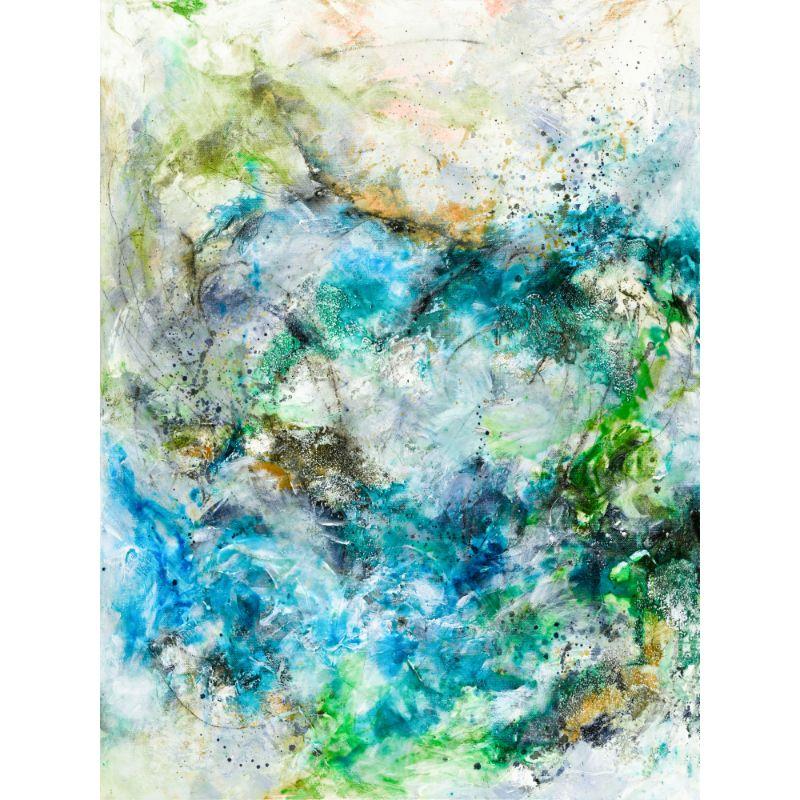 Peinture expressionniste abstraite contemporaine bleu-vert originale signe FROLIC