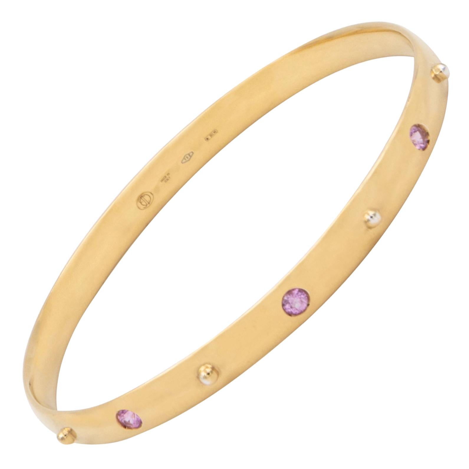 Julia-Didon Cayre 18 Karat Yellow Gold Bangle Stacking Pink Sapphire Bracelet For Sale