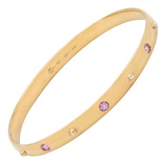 Julia-Didon Cayre 18 Karat Yellow Gold Bangle Stacking Pink Sapphire Bracelet