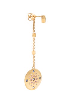 Julia-Didon Cayre 18 Karat Yellow Gold Diamond and Sapphire Long Dangle Earrings