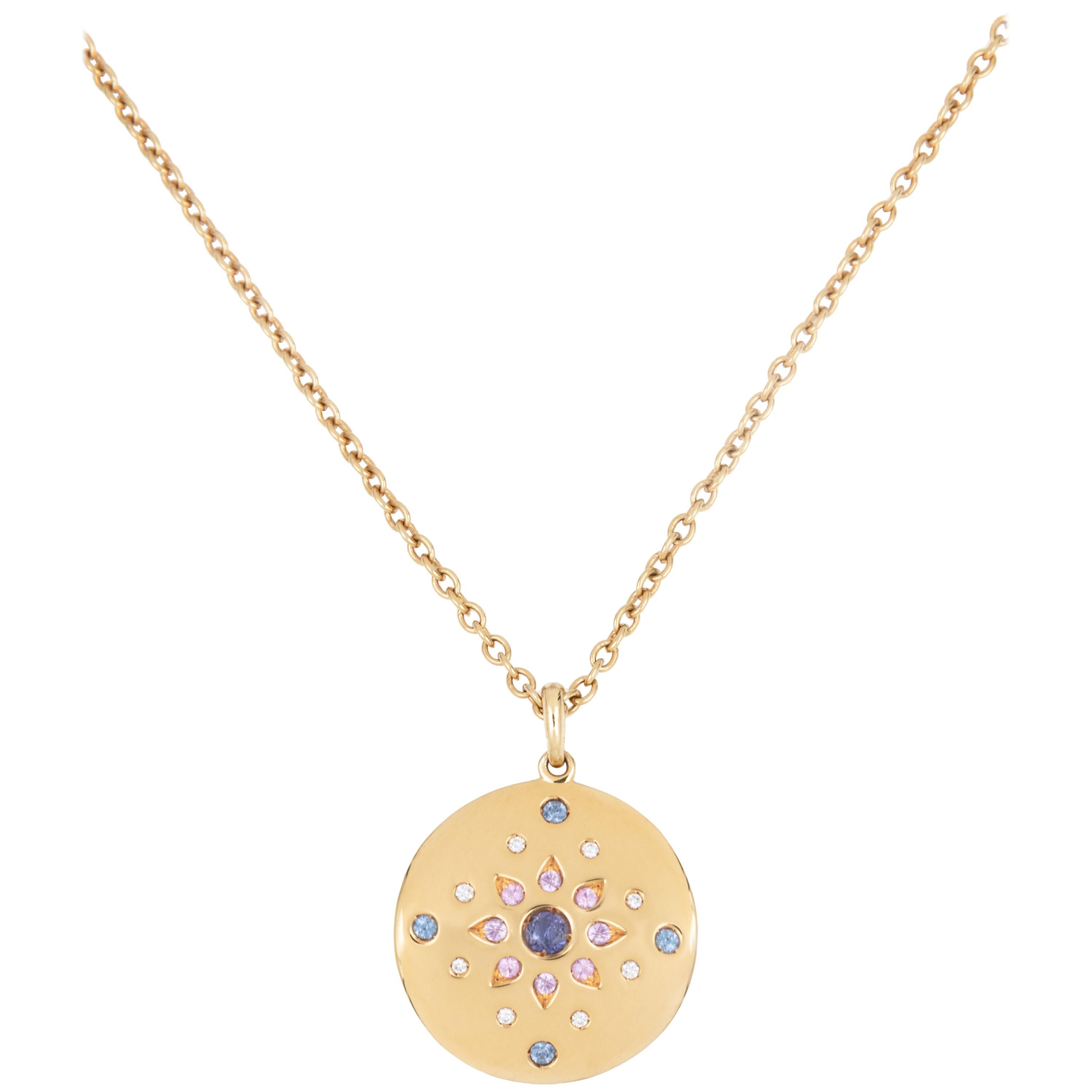 Julia-Didon Cayre 18 Karat Yellow Gold Diamond and Sapphire Necklace Long Chain