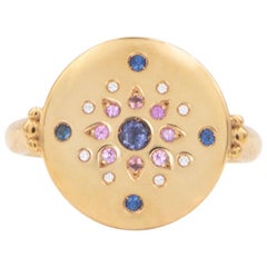 Julia-Didon Cayre 18 Karat Yellow Gold Diamond and Sapphire Ring