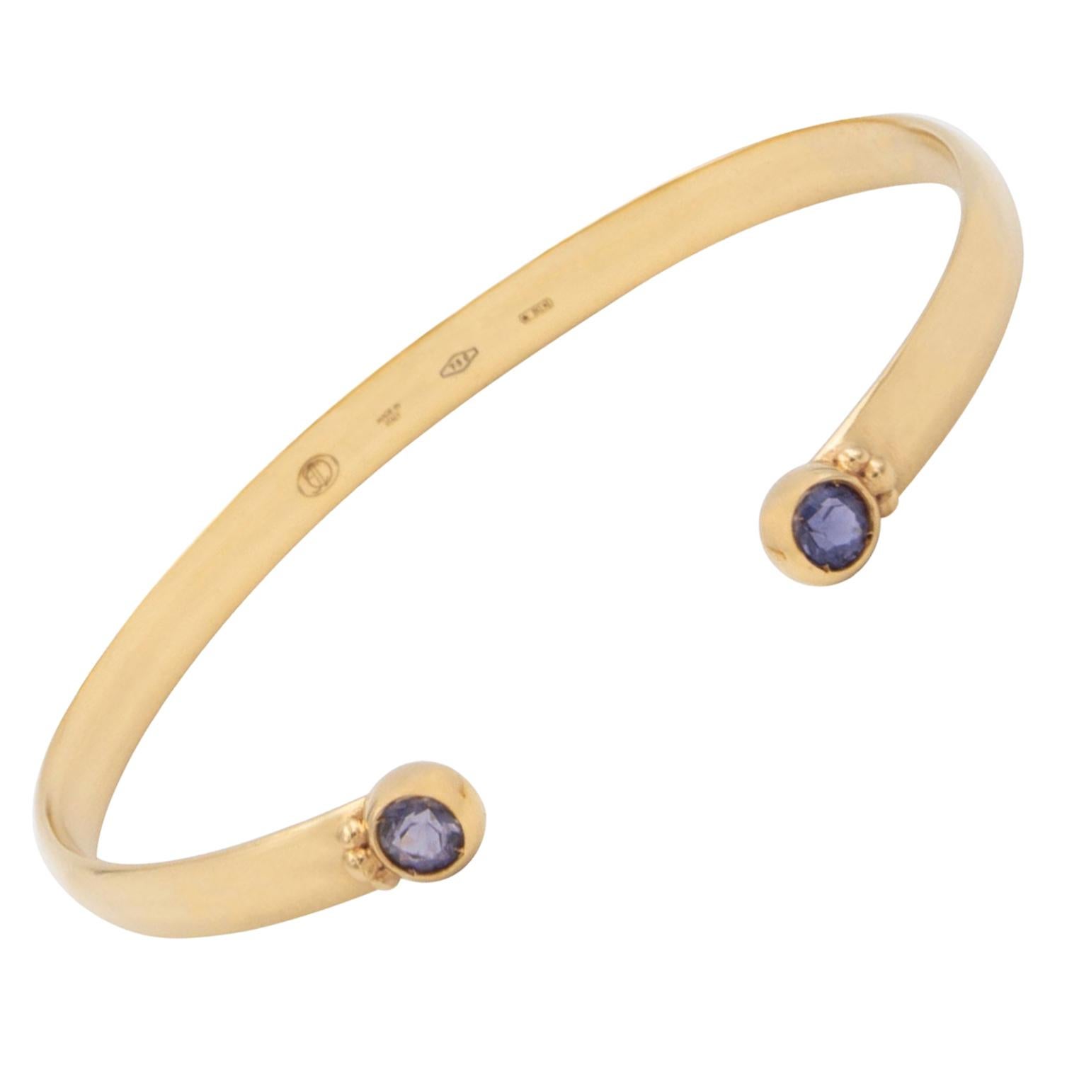 Julia-Didon Cayre 18 Karat Yellow Gold Open Purple Iolite Bracelet For Sale