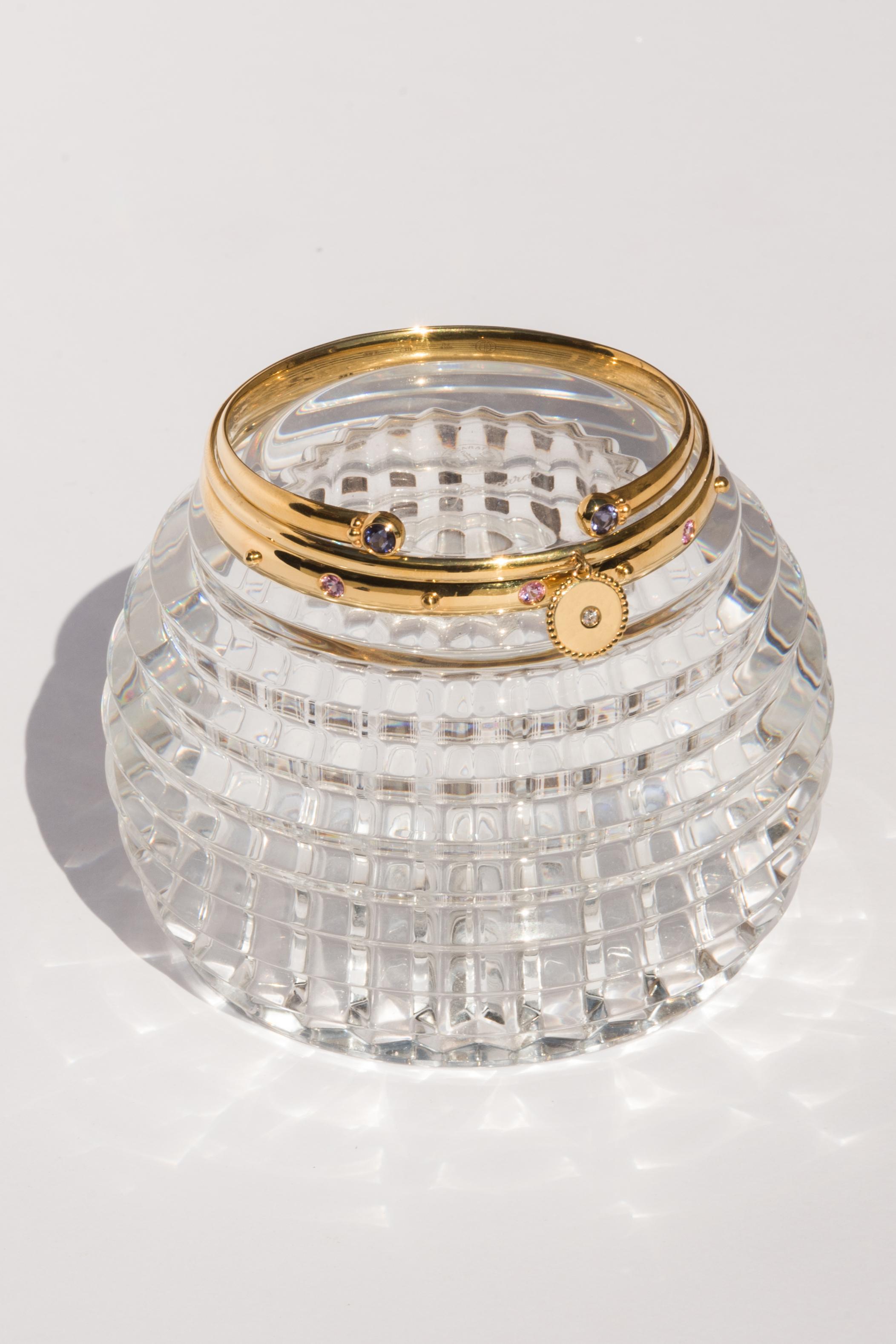 Julia-Didon Cayre 18 Karat Yellow Gold Bangle Stacking Pink Sapphire Bracelet In New Condition For Sale In Milan, Milan