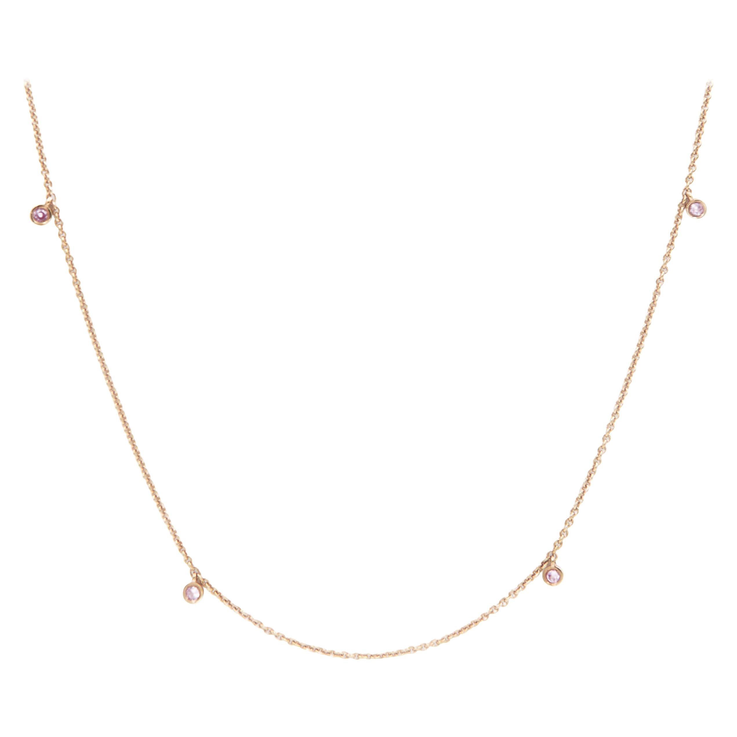 Julia-Didon Cayre 18 Karat Yellow Gold Pink Sapphire Chain Necklace For Sale