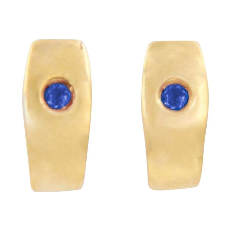 Julia-Didon Cayre Blue Sapphire Earrings in 18 Karat Yellow Gold For Sale