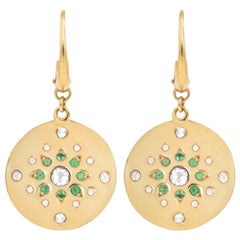 Julia-Didon Cayre Diamond and Emerald Earrings in 18 Karat Yellow Gold