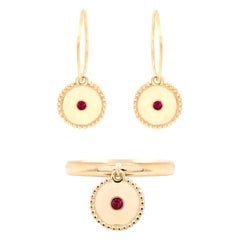 Julia-Didon Cayre Ruby Earrings and Ring Suite in 18 Karat Yellow Gold