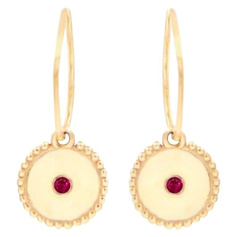 Julia-Didon Cayre Ruby Earrings with Round Charm in 18 Karat Yellow Gold For Sale
