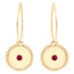 Julia-Didon Cayre Ruby Earrings with Round Charm in 18 Karat Yellow Gold
